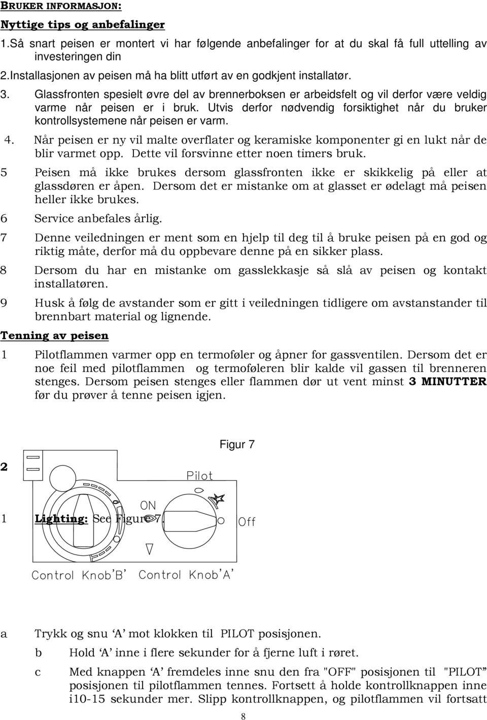 Utvis derfor nødvendig forsiktighet når du bruker kontrollsystemene når peisen er varm. 4. Når peisen er ny vil malte overflater og keramiske komponenter gi en lukt når de blir varmet opp.