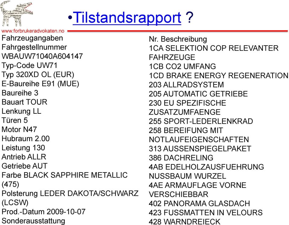 Beschreibung 1CA SELEKTION COP RELEVANTER FAHRZEUGE 1CB CO2 UMFANG 1CD BRAKE ENERGY REGENERATION 203 ALLRADSYSTEM 205 AUTOMATIC GETRIEBE 230 EU SPEZIFISCHE ZUSATZUMFAENGE 255