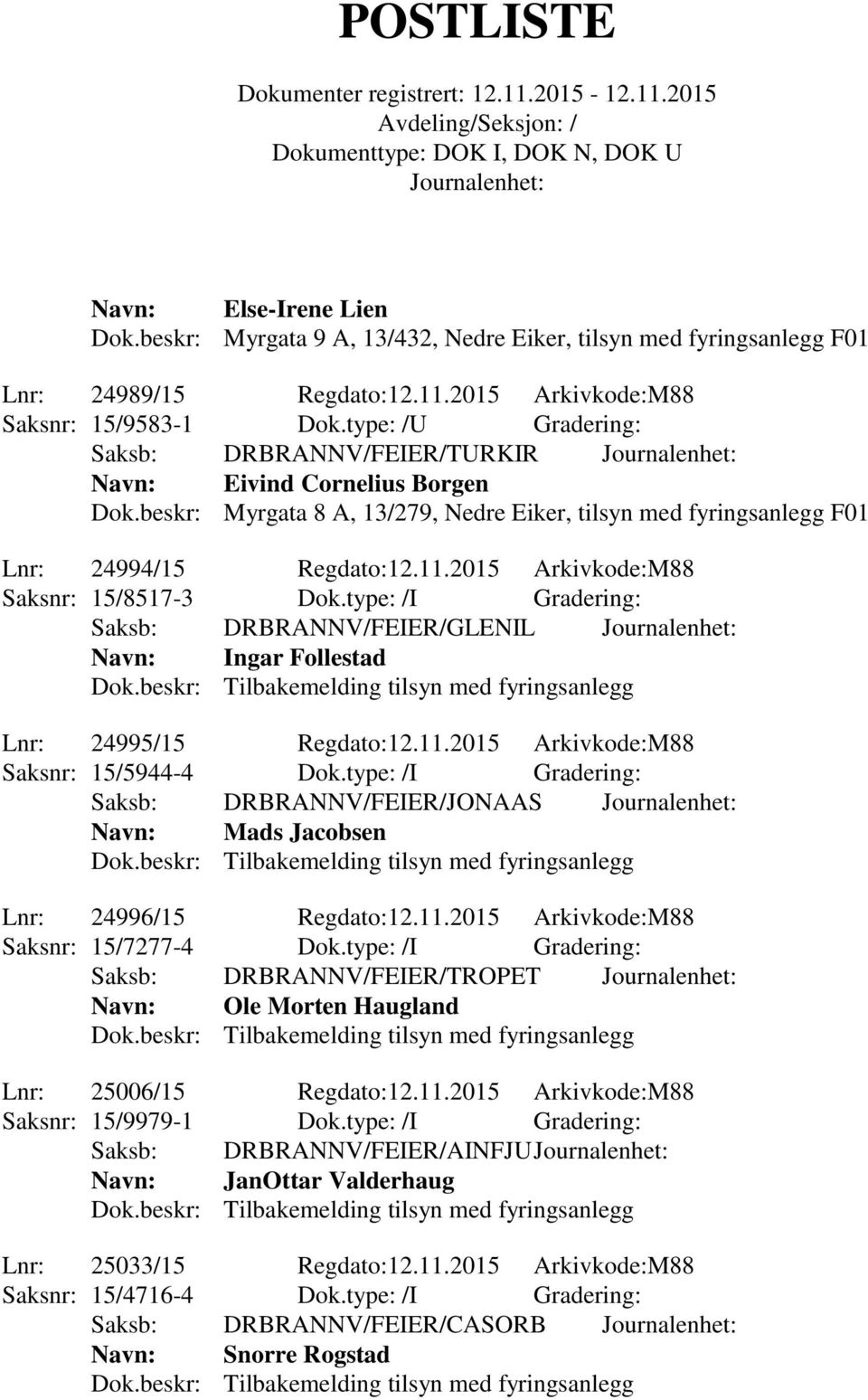 type: /I Gradering: Saksb: DRBRANNV/FEIER/GLENIL Navn: Ingar Follestad Lnr: 24995/15 Regdato:12.11.2015 Arkivkode:M88 Saksnr: 15/5944-4 Dok.