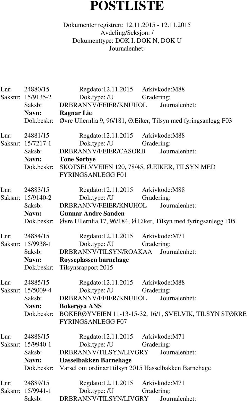 beskr: SKOTSELVVEIEN 120, 78/45, Ø.EIKER, TILSYN MED Lnr: 24883/15 Regdato:12.11.2015 Arkivkode:M88 Saksnr: 15/9140-2 Dok.type: /U Gradering: Navn: Gunnar Andre Sanden Dok.