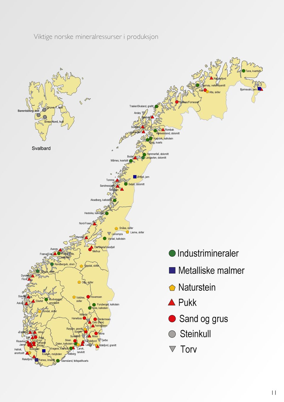 Sandnessjøen Mosjøen Akselberg, kalkstein Ørtfjell, jern Seljeli, dolomitt Sløvåg Askøy Dyrstad Flora Espevik Risavika Jæren Hellvik, anortositt Jelsa Tau Årdal S a n dn e s Forsand Dirdal Bollestad