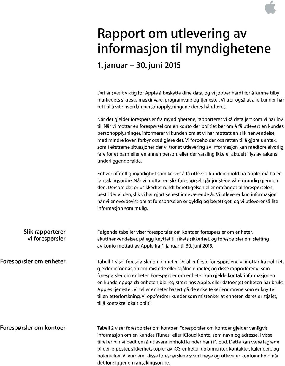 Vi tror også at alle kunder har rett til å vite hvordan personopplysningene deres håndteres. Når det gjelder forespørsler fra myndighetene, rapporterer vi så detaljert som vi har lov til.