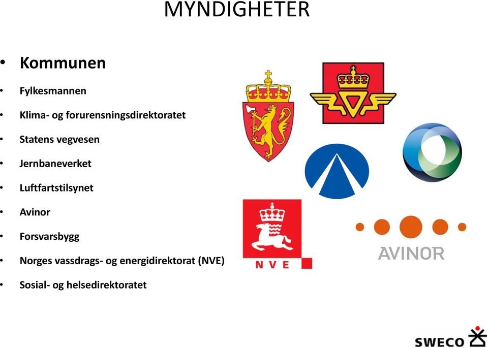 Jernbaneverket Luftfartstilsynet Avinor Forsvarsbygg