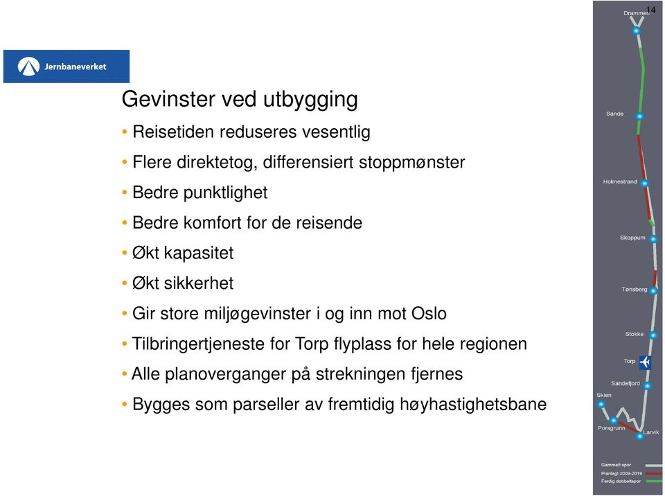 store miljøgevinster i og inn mot Oslo Tilbringertjeneste for Torp flyplass for hele