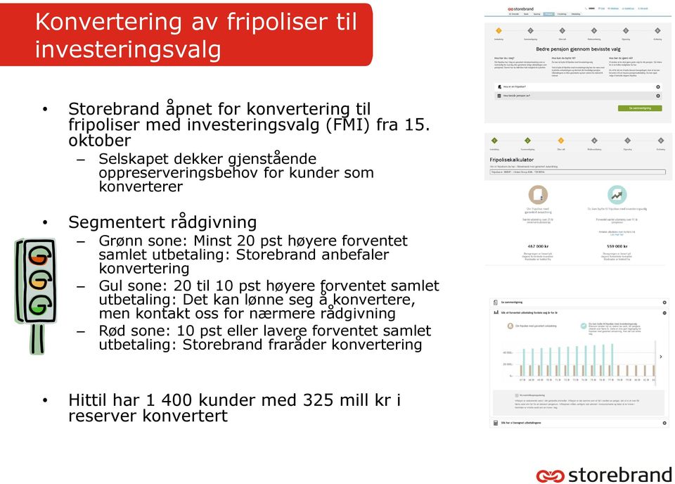 samlet utbetaling: Storebrand anbefaler konvertering Gul sone: 20 til 10 pst høyere forventet samlet utbetaling: Det kan lønne seg å konvertere, men