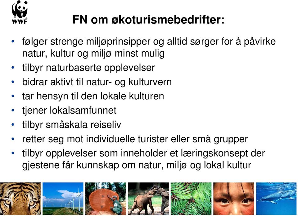 lokale kulturen tjener lokalsamfunnet tilbyr småskala reiseliv retter seg mot individuelle turister eller små