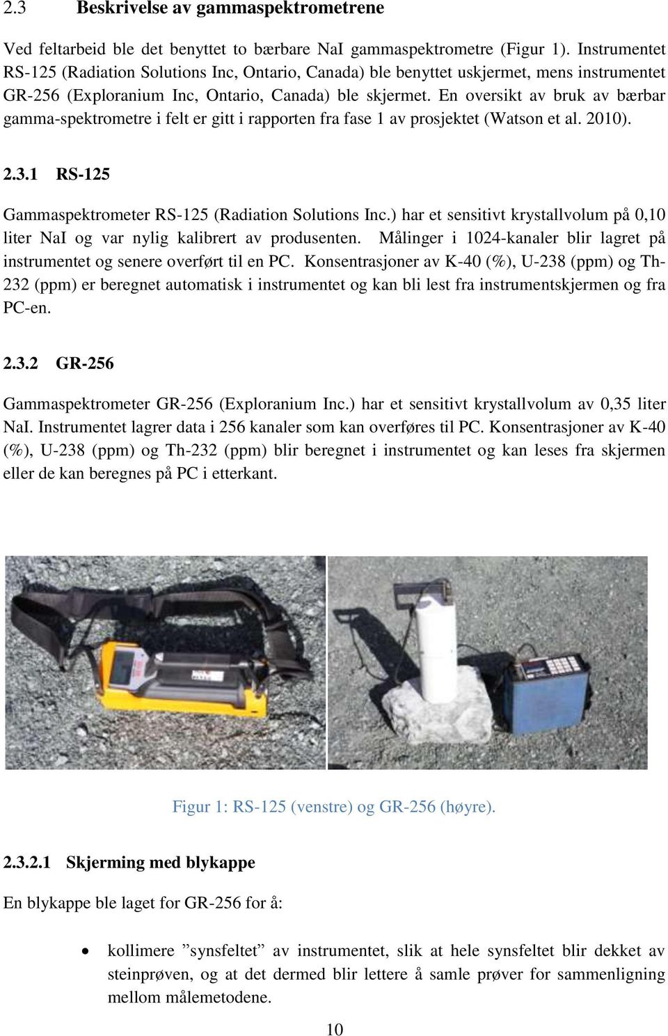 En oversikt av bruk av bærbar gamma-spektrometre i felt er gitt i rapporten fra fase 1 av prosjektet (Watson et al. 2010). 2.3.1 RS-125 Gammaspektrometer RS-125 (Radiation Solutions Inc.
