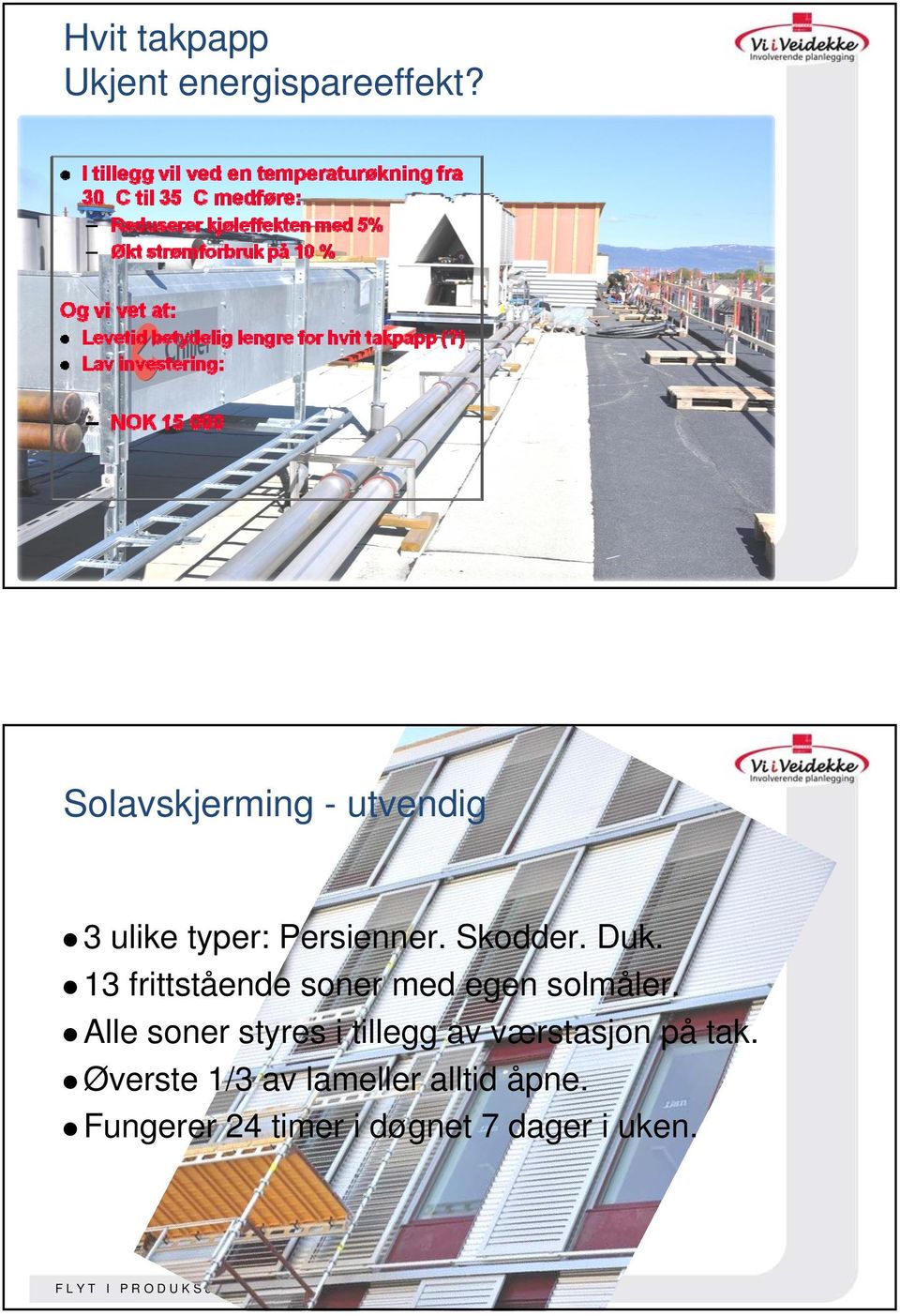 Skodder. Duk. 13 frittstående soner med egen solmåler.