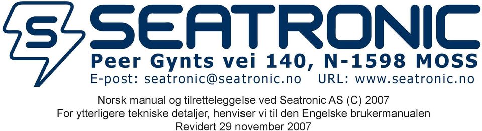 no Norsk manual og tilretteleggelse ved Seatronic AS (C) 2007