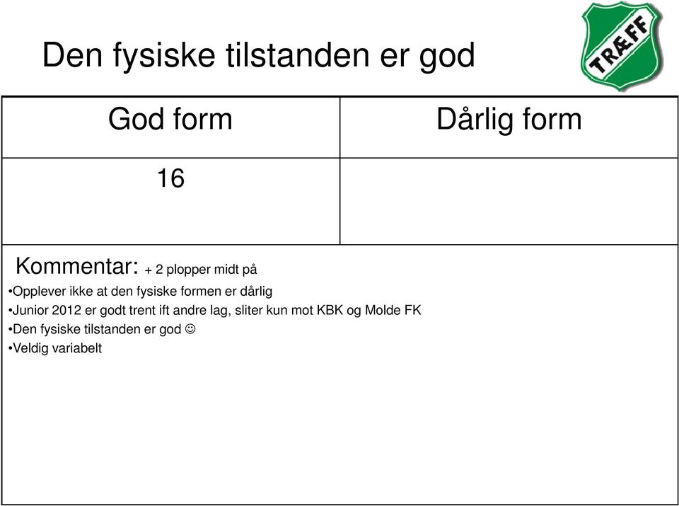 formen er dårlig Junior 2012 er godt trent ift andre lag,