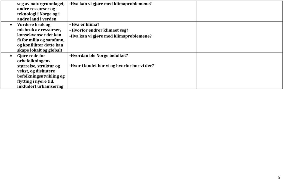 vekst, og diskutere befolkningsutvikling og flytting i nyere tid, inkludert urbanisering -Hva kan vi gjøre med klimaproblemene?