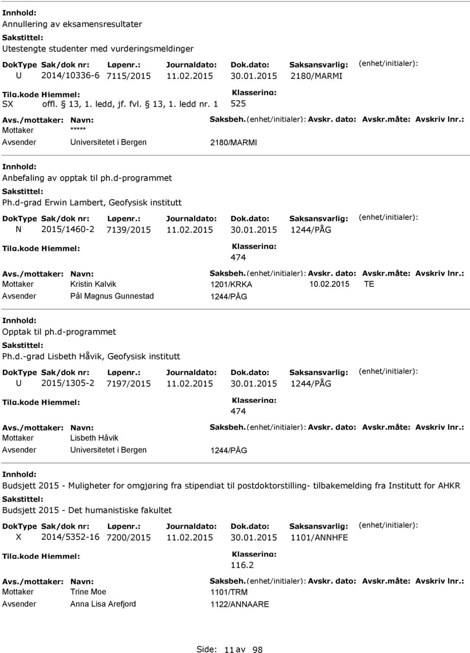 01.2015 1244/ÅG 474 Mottaker Lisbeth Håvik niversitetet i Bergen 1244/ÅG Budsjett 2015 - Muligheter for omgjøring fra stipendiat til postdoktorstilling- tilbakemelding fra nstitutt for AHKR Budsjett