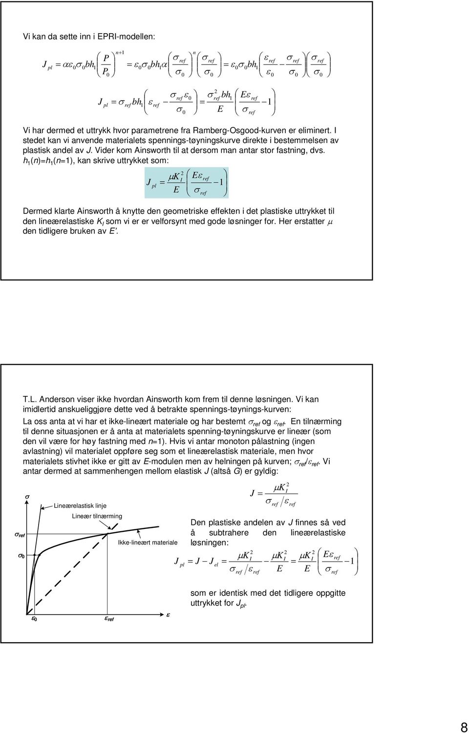 h (n)h (n), kan skrive uttrykket som: µ E pl E Dermed klarte Ainsworth å knytte den geometriske effekten i det plastiske uttrykket til den lineærelastiske som vi er er velforsynt med gode løsninger