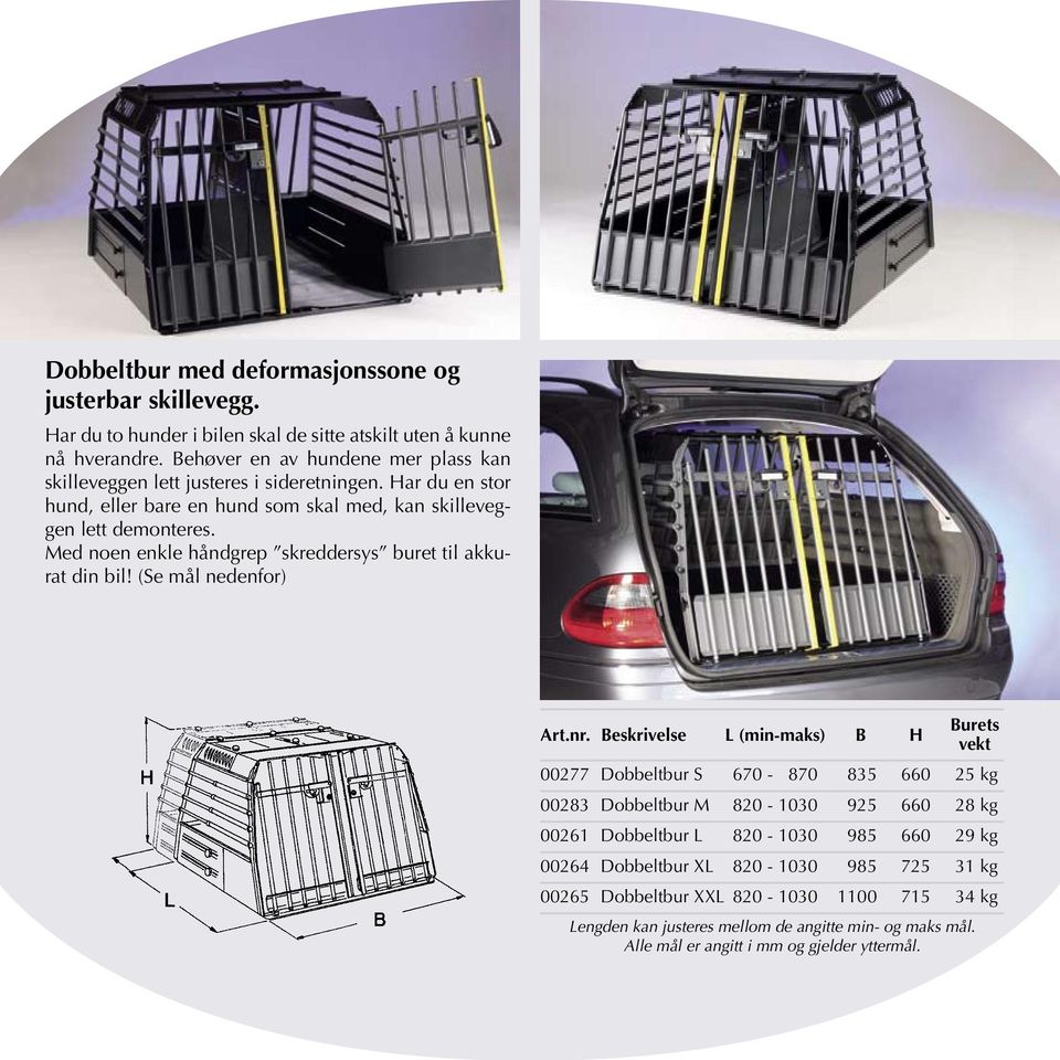 Med noen enkle håndgrep skreddersys buret til akkurat din bil! (Se mål nedenfor) Art.nr.