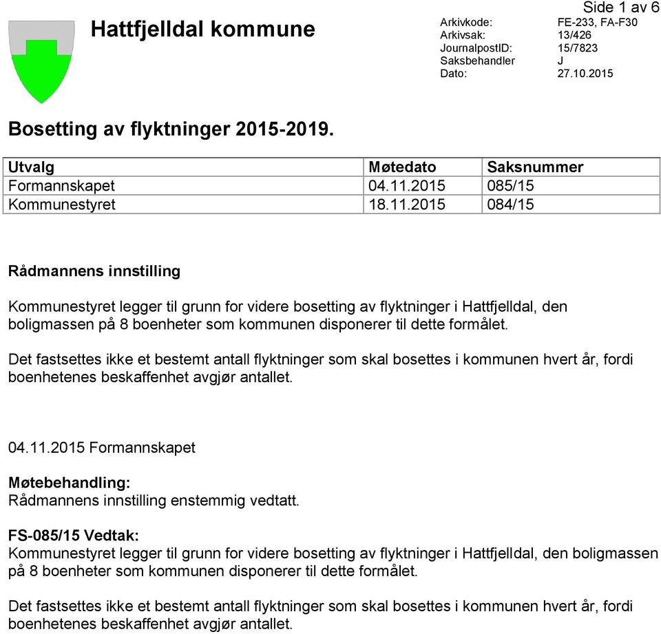 2015 085/15 Kommunestyret 18.11.