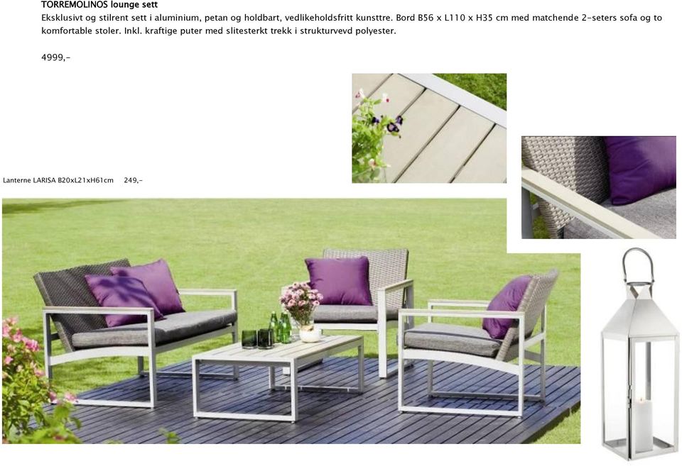 Bord B56 x L110 x H35 cm med matchende 2-seters sofa og to komfortable