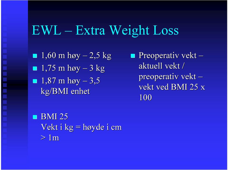 Preoperativ vekt aktuell vekt / preoperativ vekt