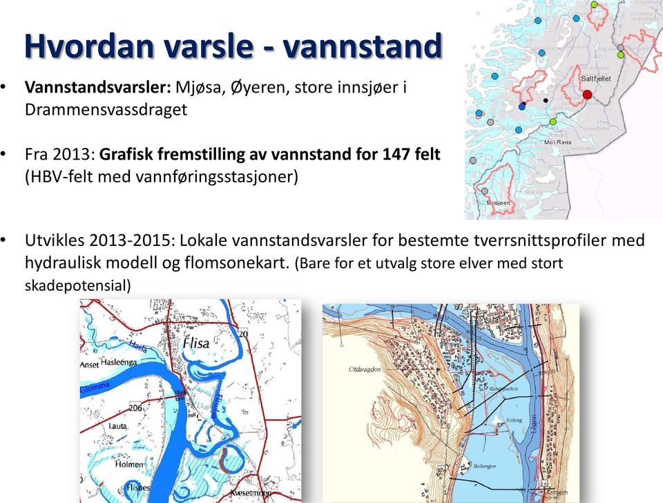 vannføringsstasjoner) Utvikles 2013-2015: Lokale vannstandsvarsler for bestemte