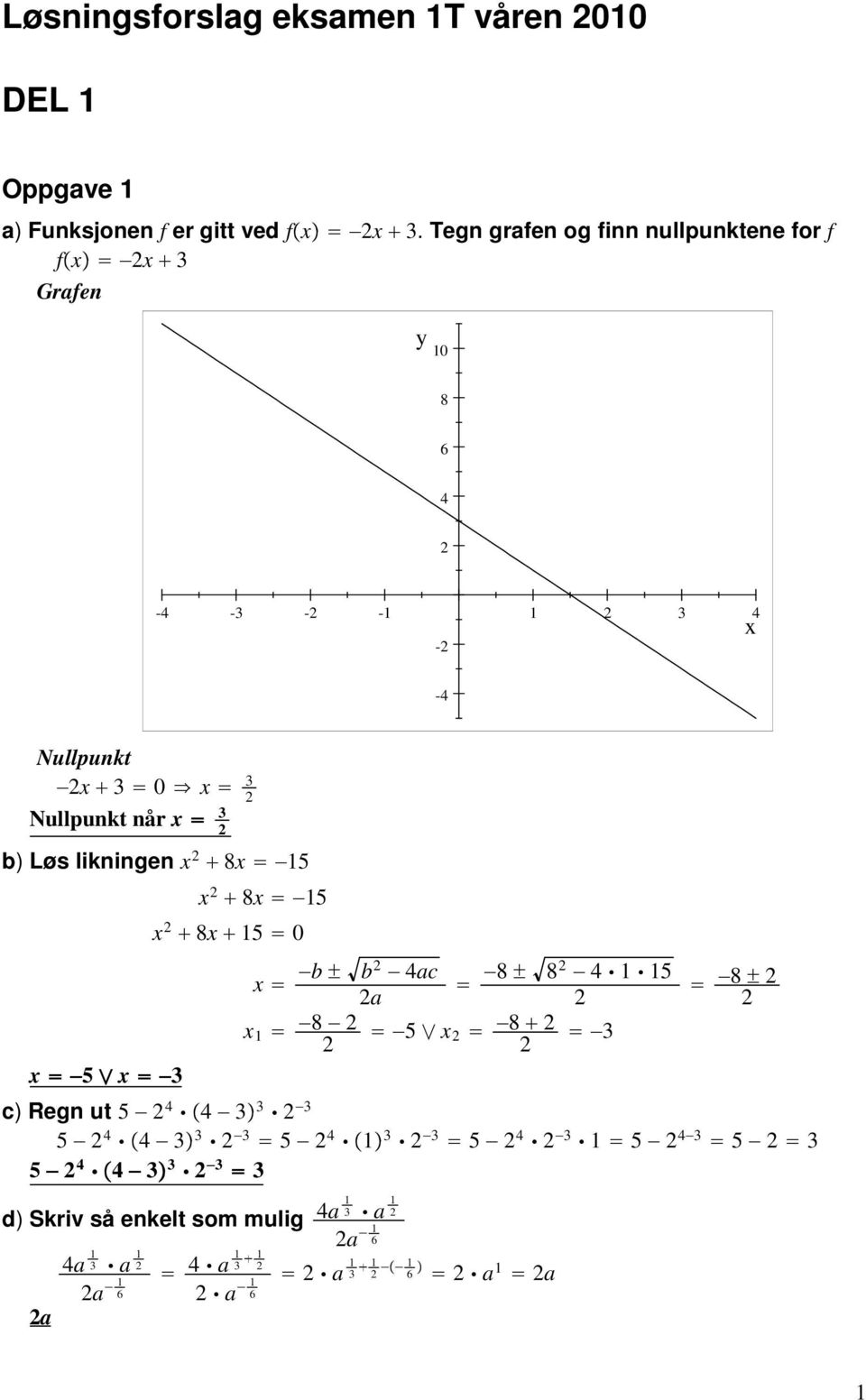 Nullpunkt når 3 b) Løs likningen 8 5 5 3 8 5 8 5 0 b b 4ac a 8 8 8 4 5 5 8 3 8 c) Regn ut 5 4 4 3 3