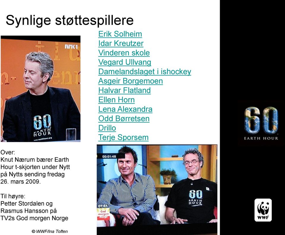 Terje Sporsem Over: Knut Nærum bærer Earth Hour t-skjorten under Nytt på Nytts sending fredag