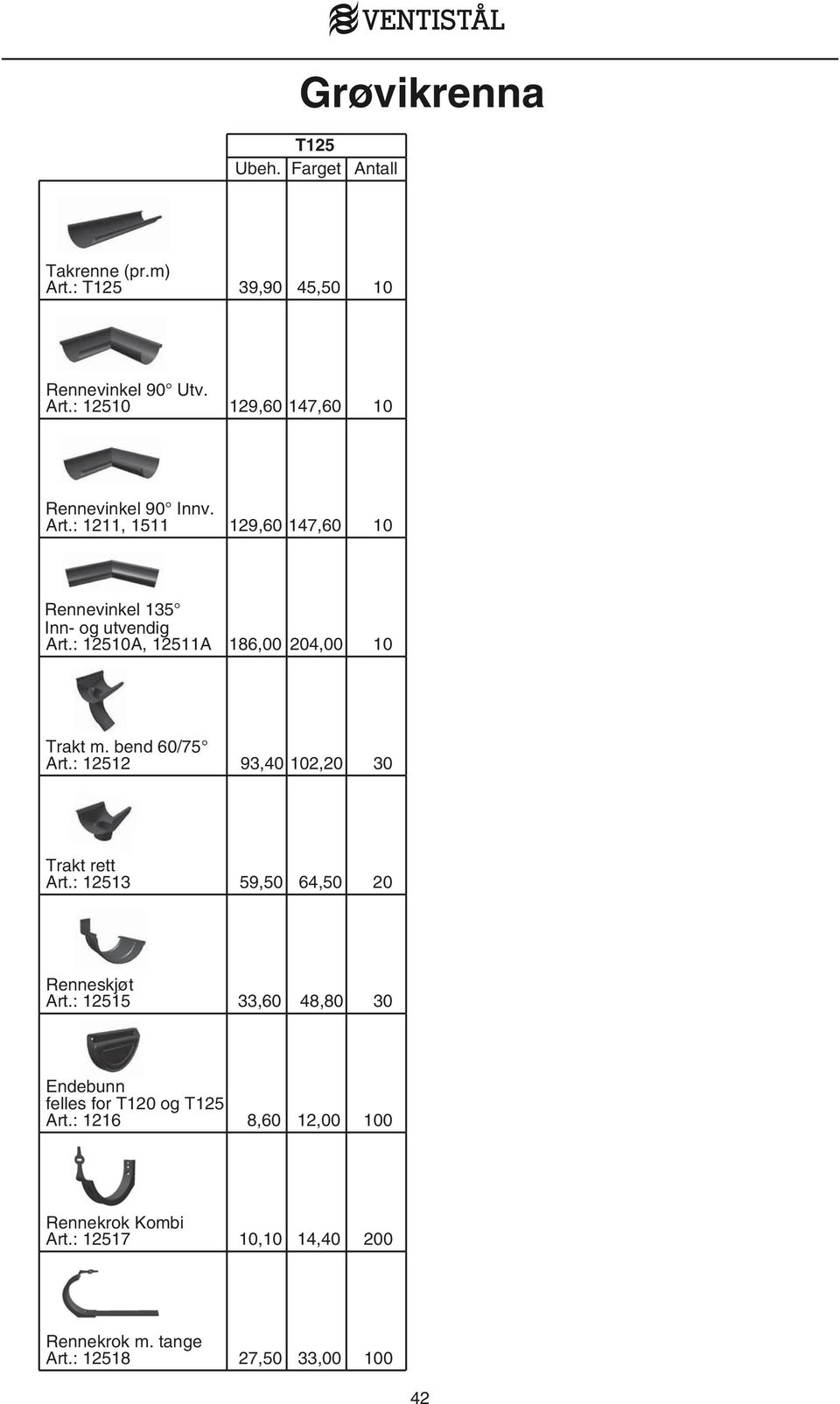 bend 60/75 Art.: 12512 93,40 102,20 30 Trakt rett Art.: 12513 59,50 64,50 20 Renneskjøt Art.