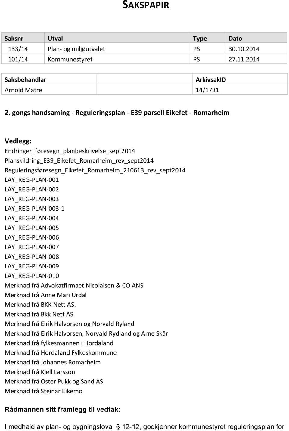 Reguleringsføresegn_Eikefet_Romarheim_210613_rev_sept2014 LAY_REG-PLAN-001 LAY_REG-PLAN-002 LAY_REG-PLAN-003 LAY_REG-PLAN-003-1 LAY_REG-PLAN-004 LAY_REG-PLAN-005 LAY_REG-PLAN-006 LAY_REG-PLAN-007