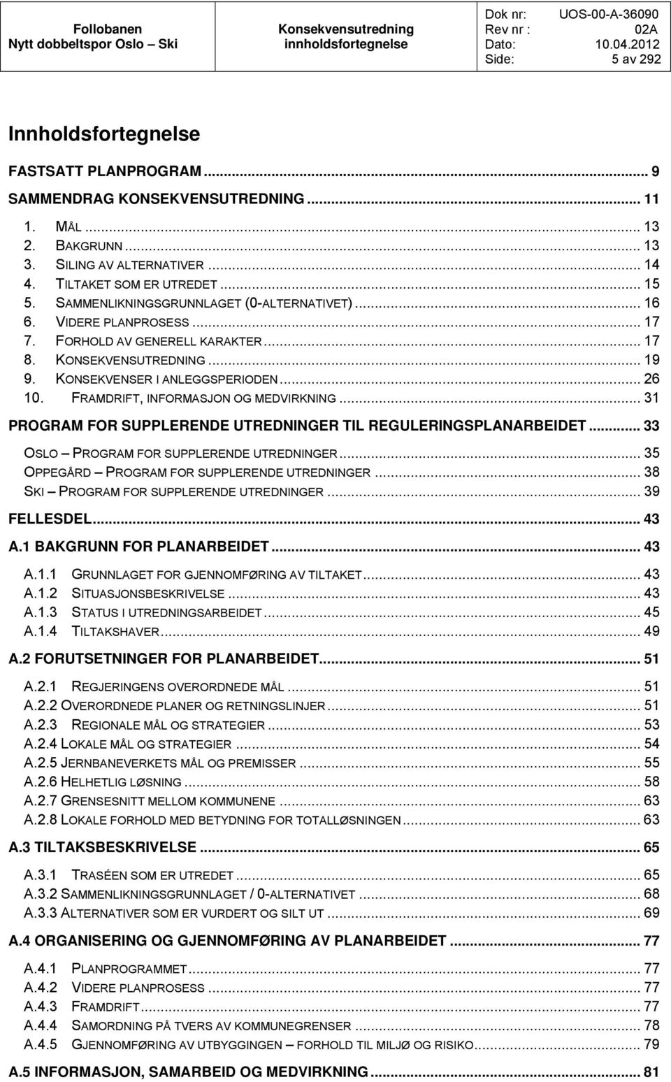 KONSEKVENSER I ANLEGGSPERIODEN... 26 10. FRAMDRIFT, INFORMASJON OG MEDVIRKNING... 31 PROGRAM FOR SUPPLERENDE UTREDNINGER TIL REGULERINGSPLANARBEIDET... 33 OSLO PROGRAM FOR SUPPLERENDE UTREDNINGER.