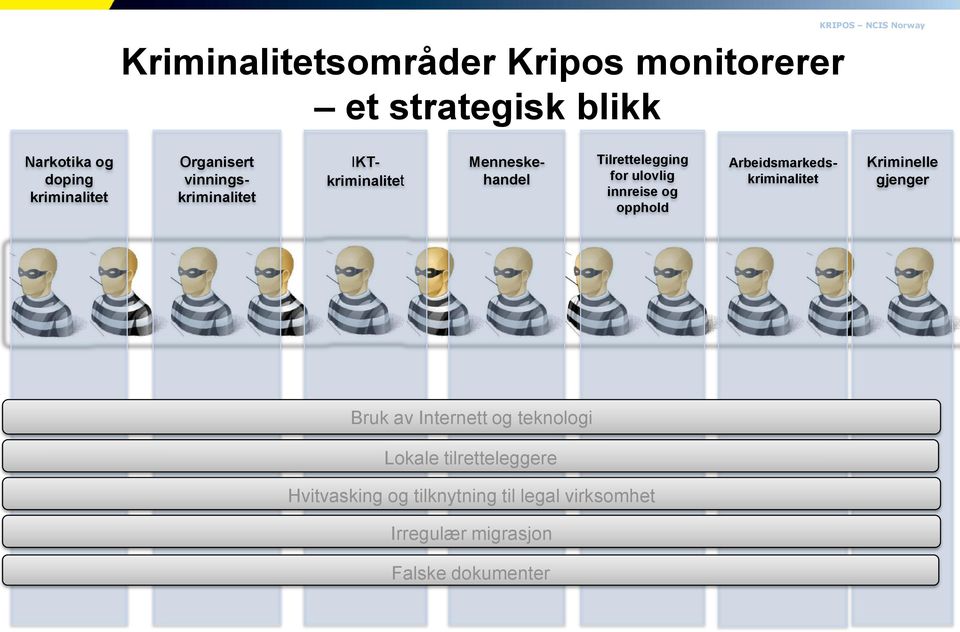 ulovlig innreise og opphold Arbeidsmarkedskriminalitet Kriminelle gjenger Bruk av Internett og