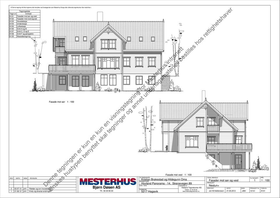 Loftsetasje og B, D og E A08 og perspektiv A20 Masseberegning REV: REVISJON: 2 02.07.