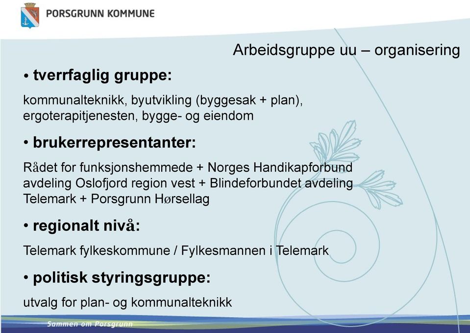 Blindeforbundet avdeling Telemark + Porsgrunn Hørsellag regionalt nivå: Telemark fylkeskommune /