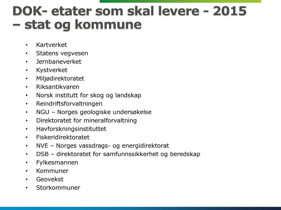 geologiske undersøkelse Direktoratet for mineralforvaltning Havforskningsinstituttet Fiskeridirektoratet NVE