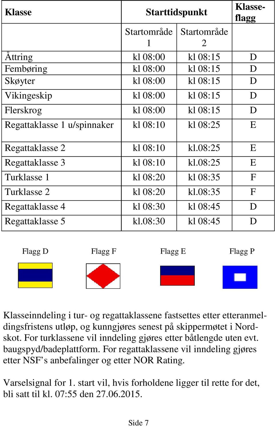 08:35 F Regattaklasse 4 kl 08:30 kl 08:45 D Regattaklasse 5 kl.