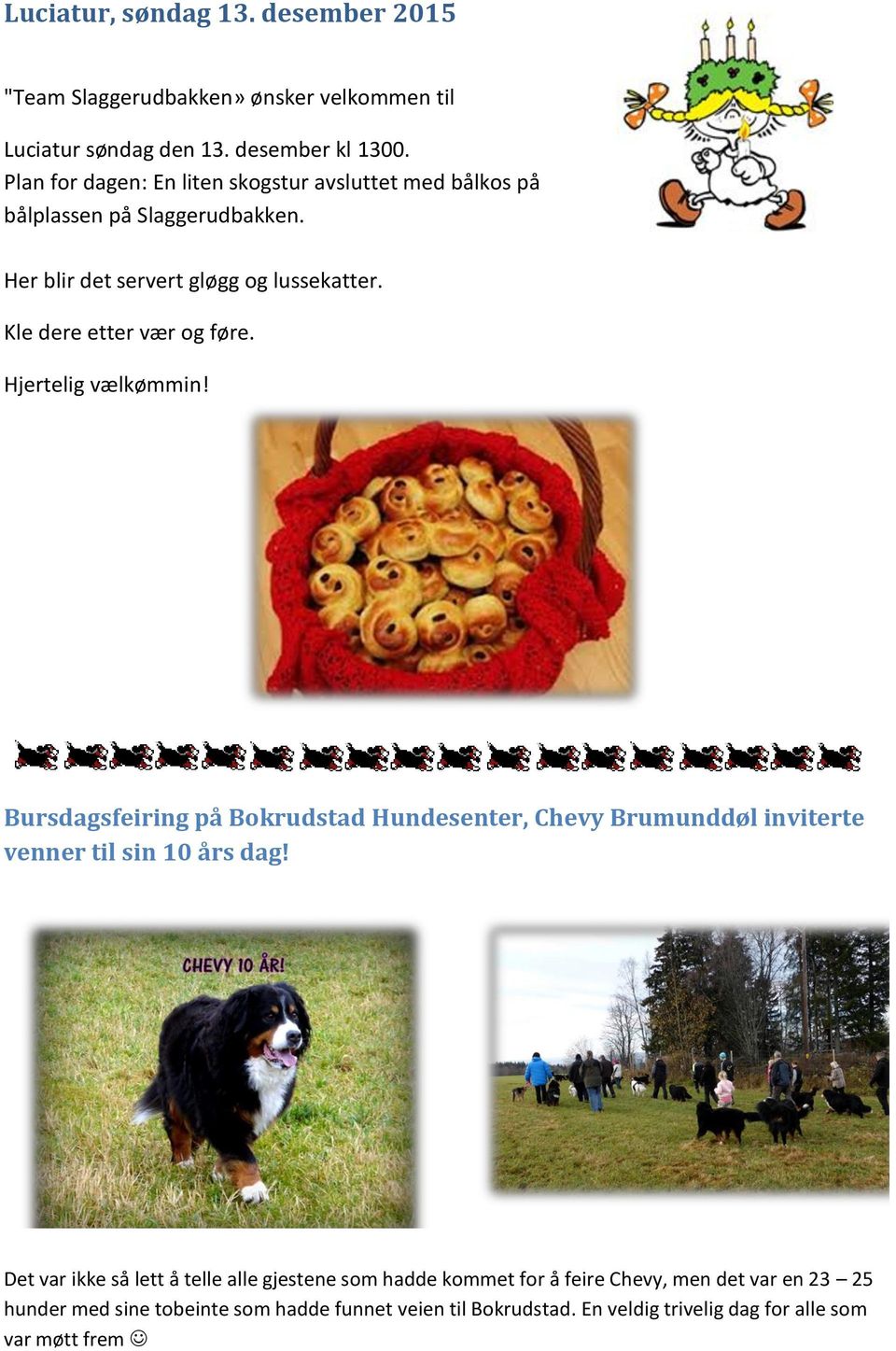 Kle dere etter vær og føre. Hjertelig vælkømmin! Bursdagsfeiring på Bokrudstad Hundesenter, Chevy Brumunddøl inviterte venner til sin 10 års dag!