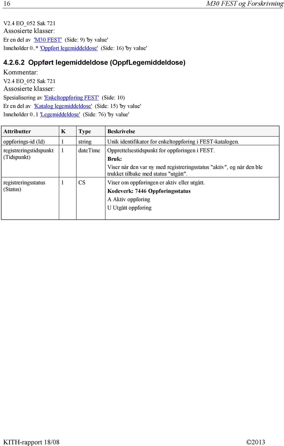 .1 'Legemiddeldose' (Side: 76) 'by value' oppførings-id (Id) 1 string Unik identifikator for enkeltoppføring i FEST-katalogen.