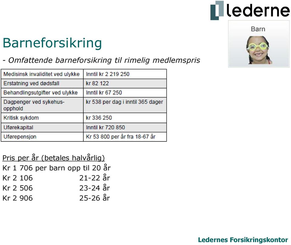 halvårlig) Kr 1 706 per barn opp til 20 år Kr