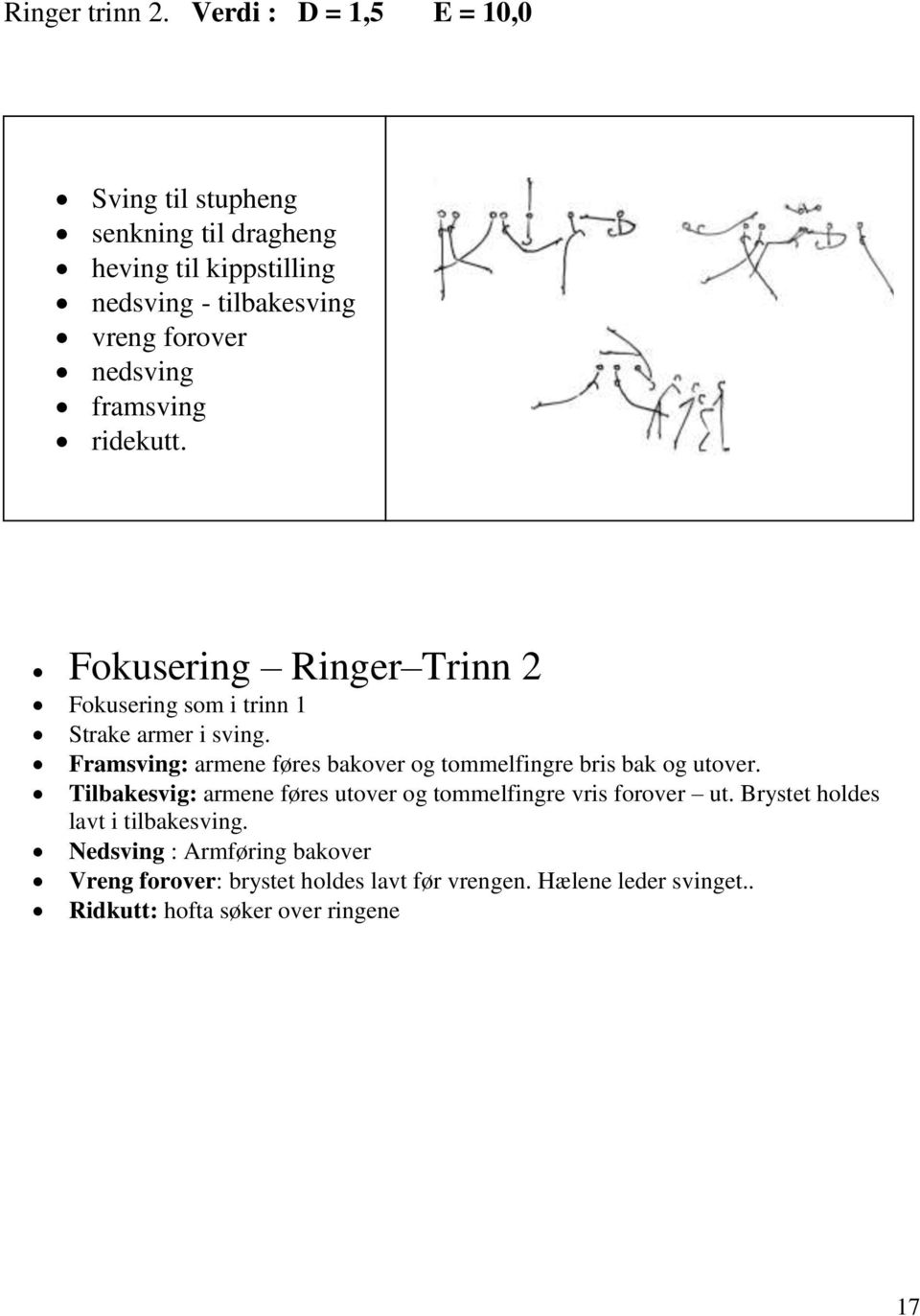 framsving ridekutt. Fokusering Ringer Trinn 2 Fokusering som i trinn 1 Strake armer i sving.