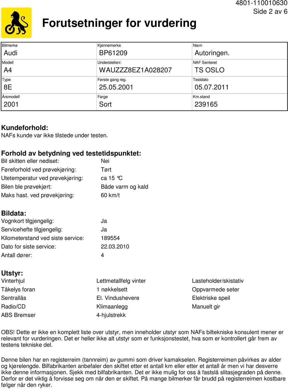 Bilmerke Audi A4 8E. Kjennemerke BP Første gang reg Tester - PDF Free  Download
