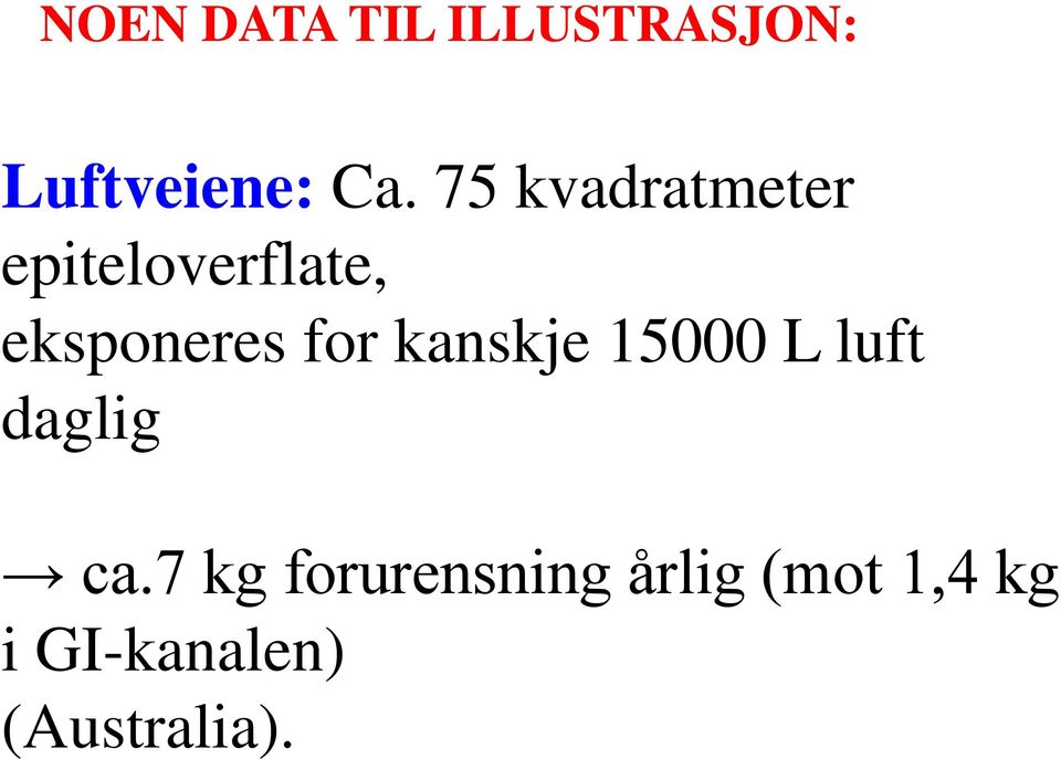 for kanskje 15000 L luft daglig ca.