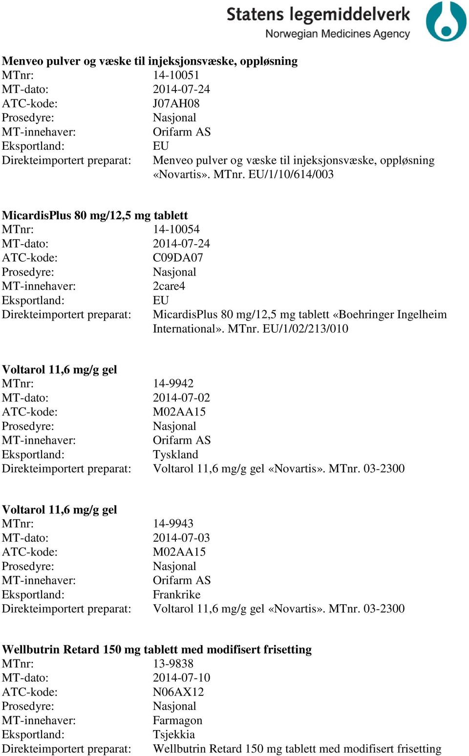 EU/1/10/614/003 MicardisPlus 80 mg/12,5 mg tablett MTnr: 14-10054 MT-dato: 2014-07-24 09DA07 Nasjonal 2care4 Eksportland: Direkteimportert preparat: EU MicardisPlus 80 mg/12,5 mg tablett «Boehringer