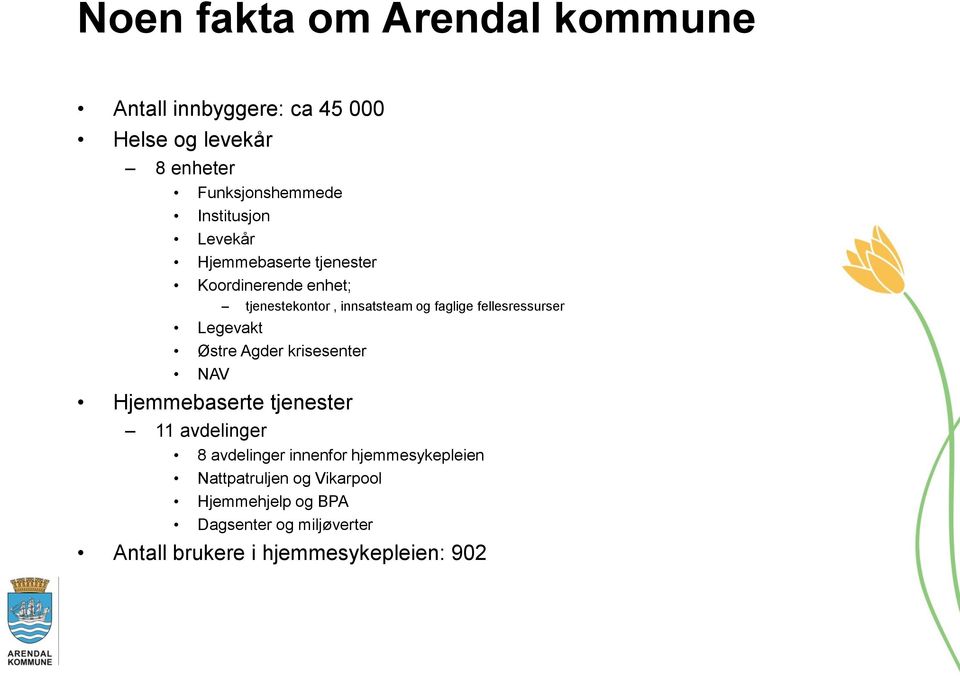 fellesressurser Legevakt Østre Agder krisesenter NAV Hjemmebaserte tjenester 11 avdelinger 8 avdelinger