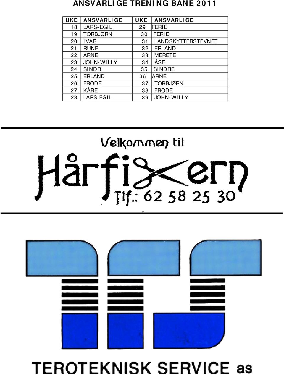 ERLAND 22 ARNE 33 MERETE 23 JOHN-WILLY 34 ÅSE 24 SINDR 35 SINDRE 25