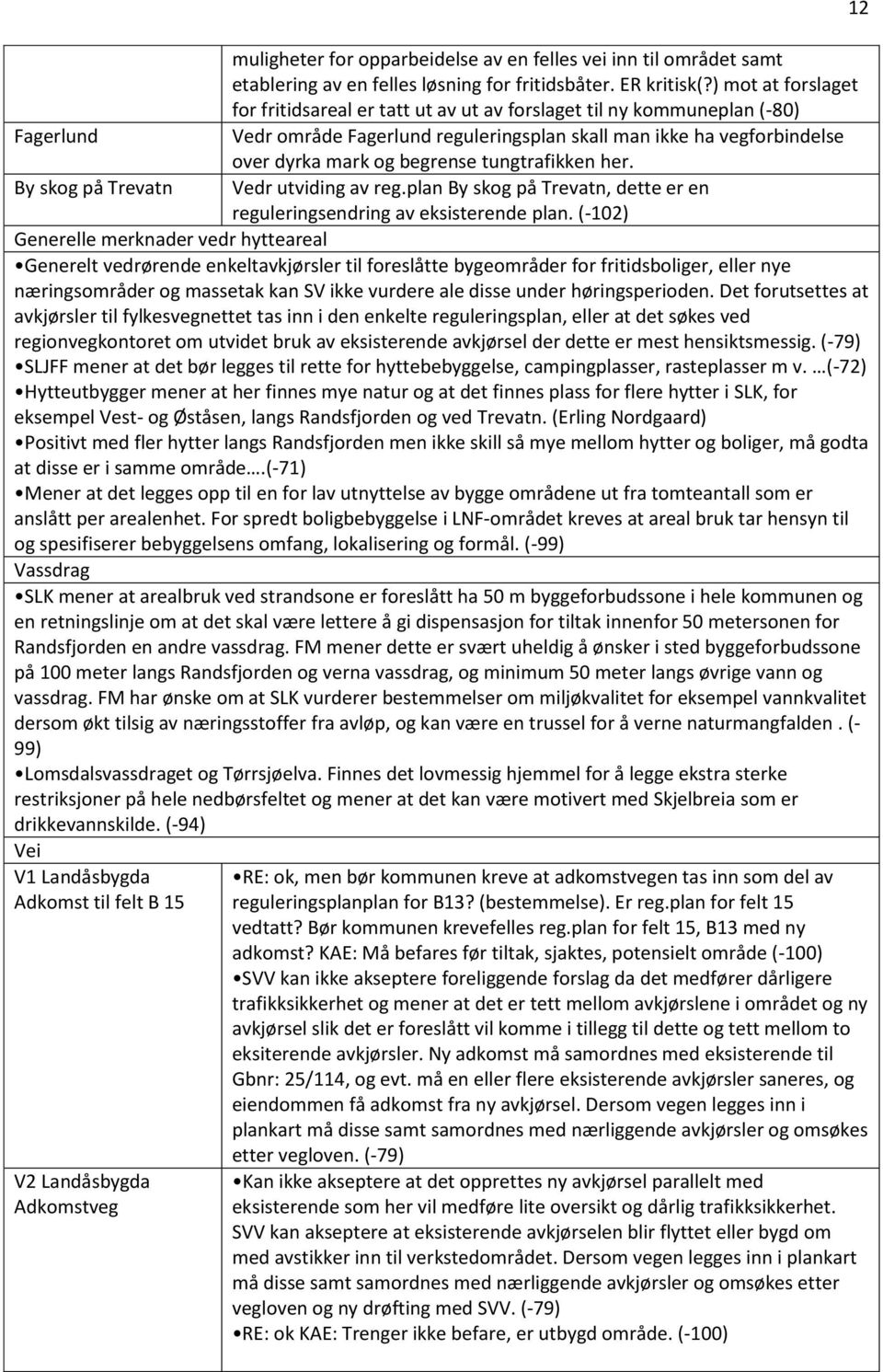 tungtrafikken her. Vedr utviding av reg.plan By skog på Trevatn, dette er en reguleringsendring av eksisterende plan.