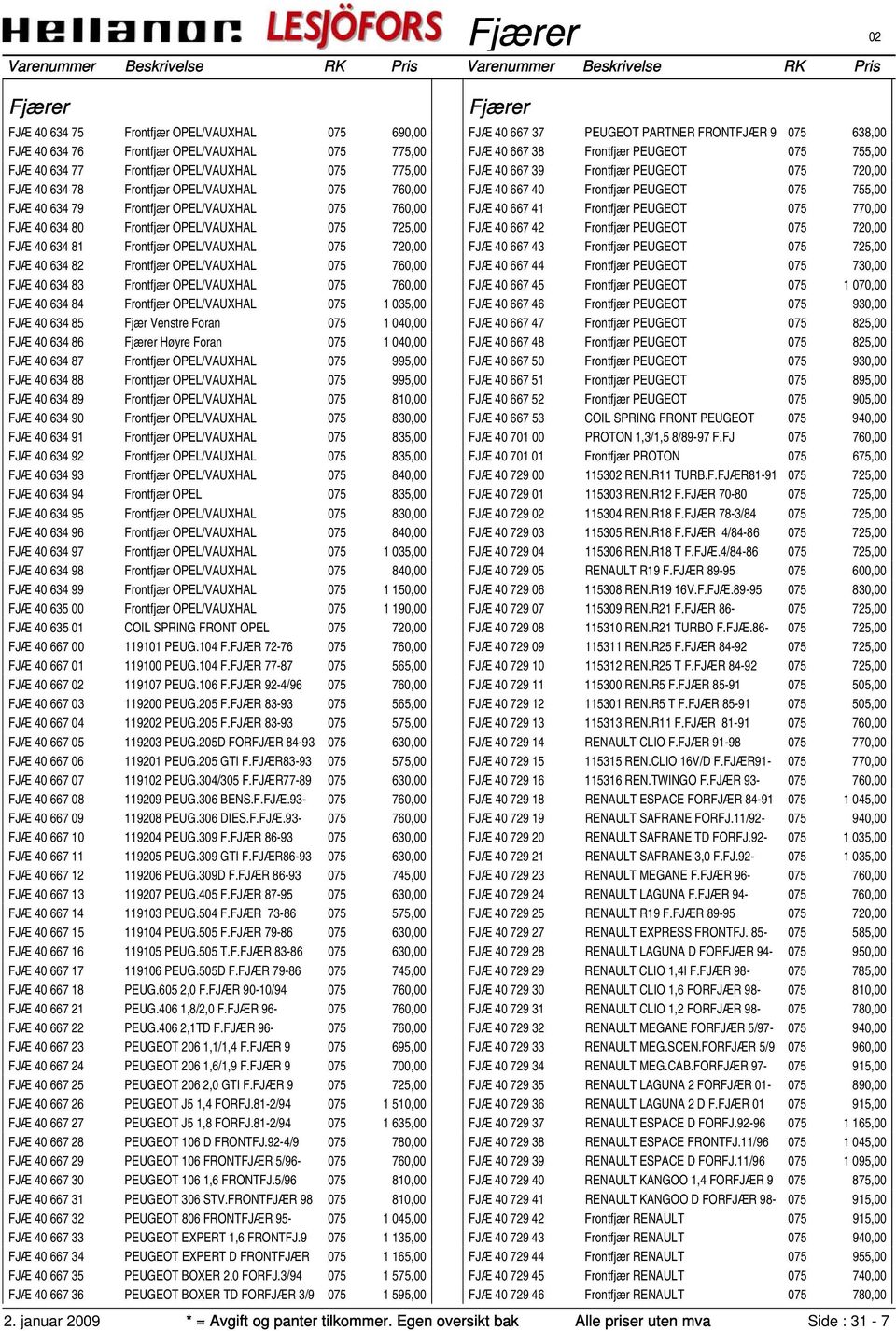 Frontfjær OPEL/VAUXHAL 075 760,00 FJÆ 40 634 84 Frontfjær OPEL/VAUXHAL 075 1 035,00 FJÆ 40 634 85 r Venstre Foran 075 1 040,00 FJÆ 40 634 86 rer Høyre Foran 075 1 040,00 FJÆ 40 634 87 Frontfjær