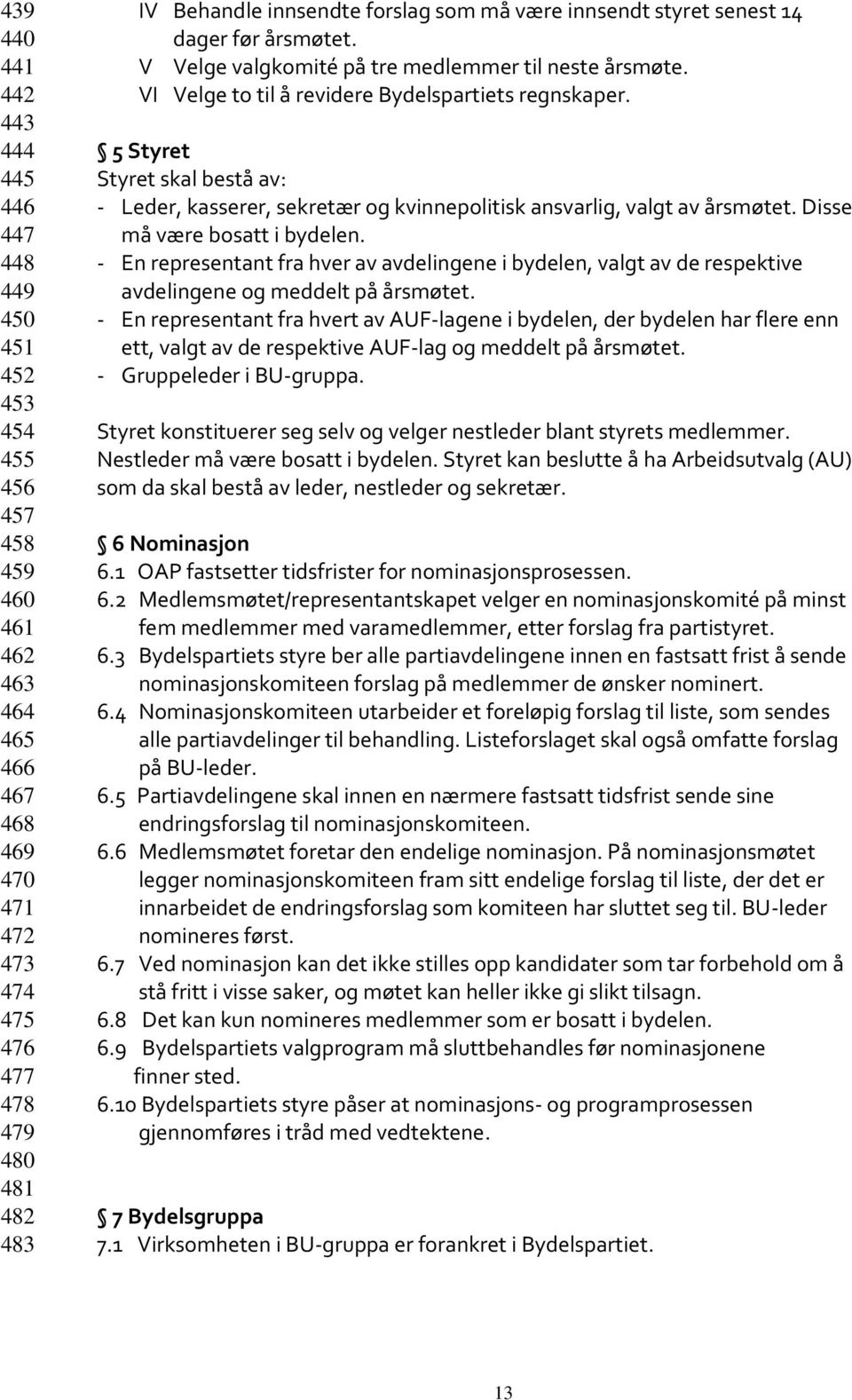 5 Styret Styret skal bestå av: - Leder, kasserer, sekretær og kvinnepolitisk ansvarlig, valgt av årsmøtet. Disse må være bosatt i bydelen.