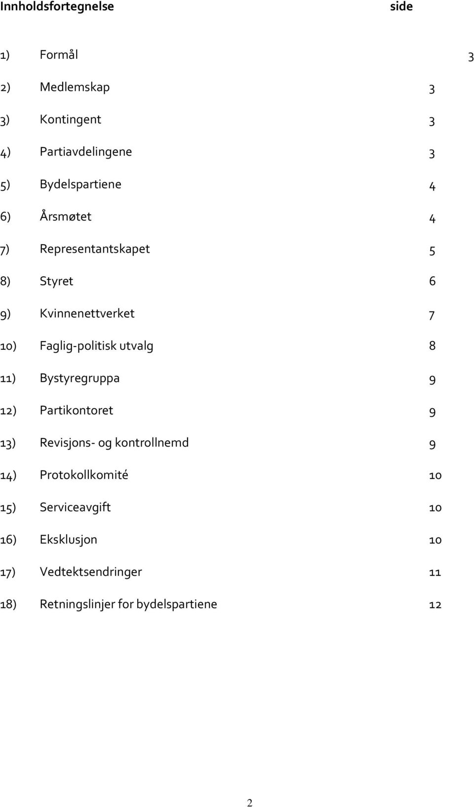 Faglig-politisk utvalg 8 11) Bystyregruppa 9 12) Partikontoret 9 13) Revisjons- og kontrollnemd 9 14)