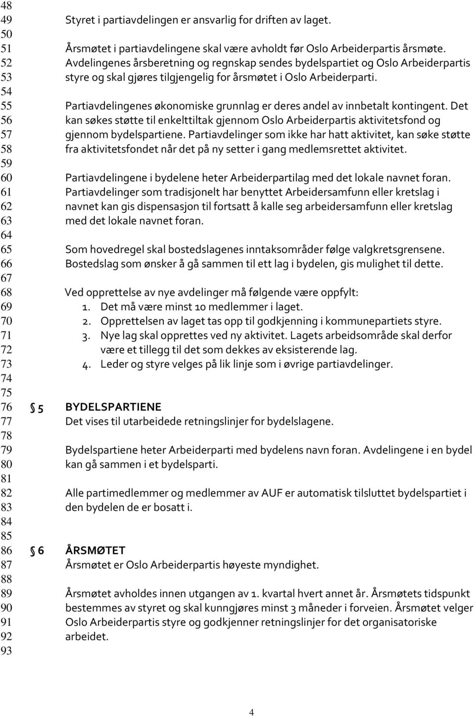 Avdelingenes årsberetning og regnskap sendes bydelspartiet og Oslo Arbeiderpartis styre og skal gjøres tilgjengelig for årsmøtet i Oslo Arbeiderparti.