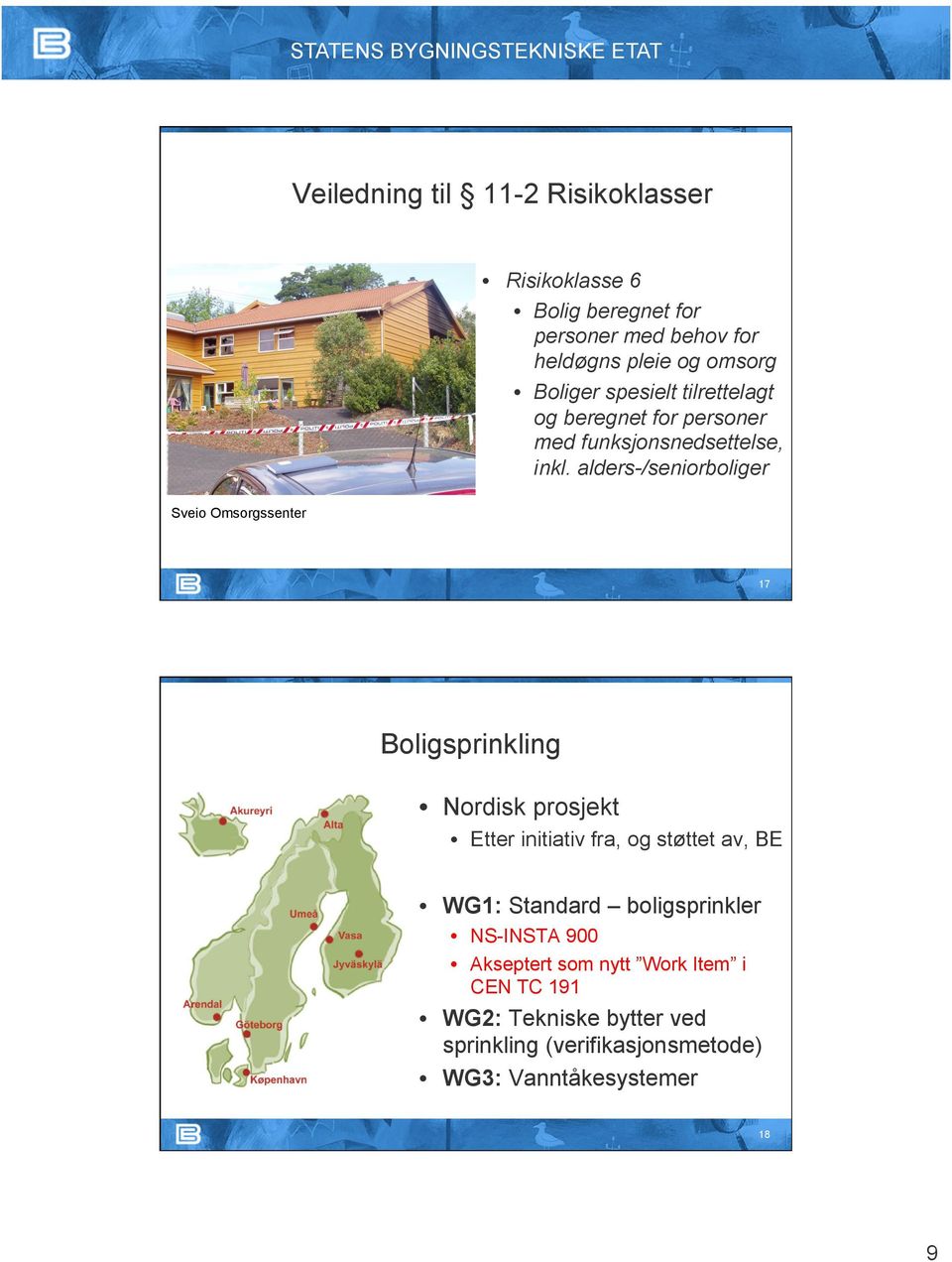 alders-/seniorboliger Sveio Omsorgssenter 17 Boligsprinkling Nordisk prosjekt Etter initiativ fra, og støttet av, BE WG1: