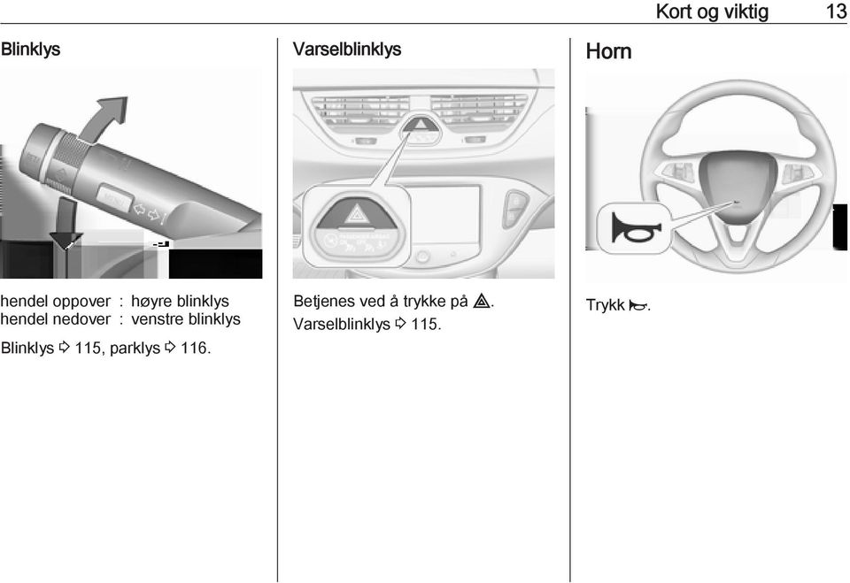 venstre blinklys Blinklys 3 115, parklys 3 116.