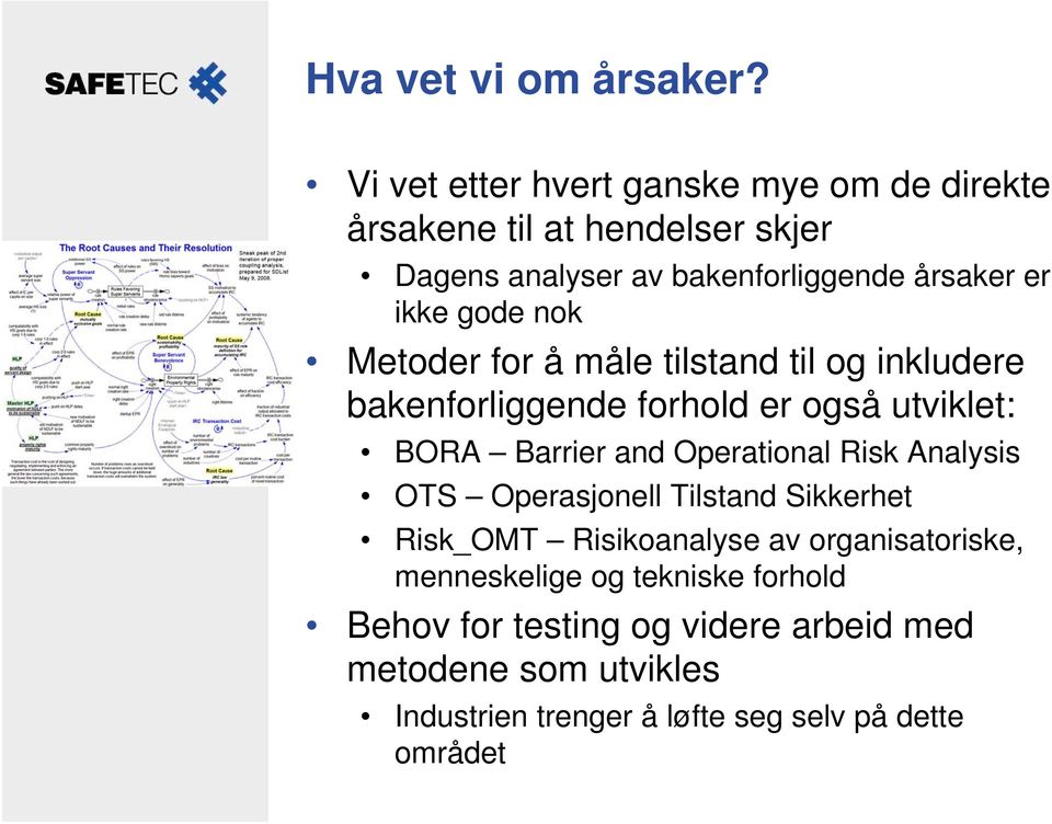 gode nok Metoder for å måle tilstand til og inkludere bakenforliggende forhold er også utviklet: BORA Barrier and Operational