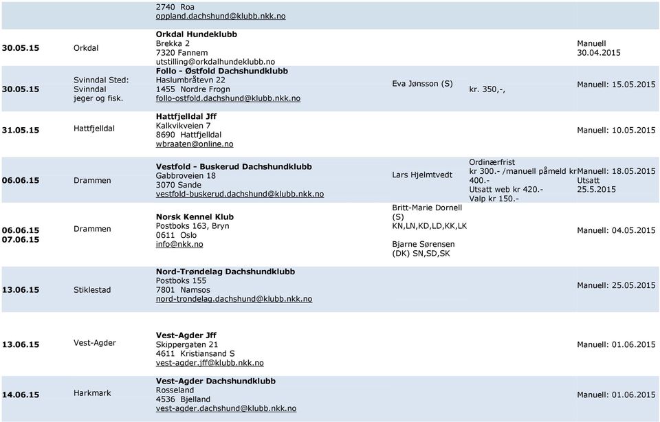 2015 31.05.15 Hattfjelldal Hattfjelldal Jff Kalkvikveien 7 8690 Hattfjelldal wbraaten@online.no : 10.05.2015 06.